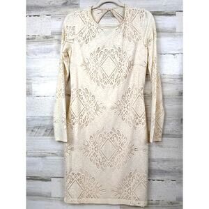 Mystic Los Angeles Womens L Cream Lace Boho Bodycon Open Back Midi Dress